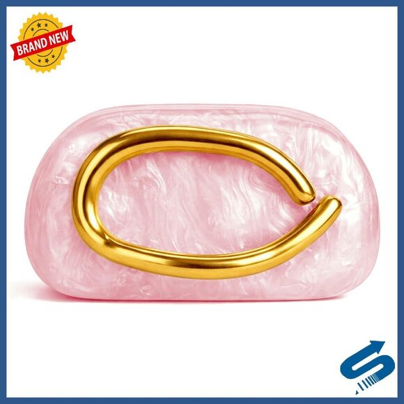 Handbags - Acrylic Marble Evening Clutch with Gold Metal Handle, Formal Party Handbag